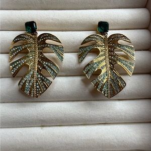 Swarovski Gold and Green Leaf Earrings